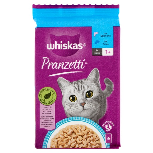 [000005099] Whiskas Pranzetti in Salsa Con Tonno e Pesce Bianco Gr.50 X Pz.6