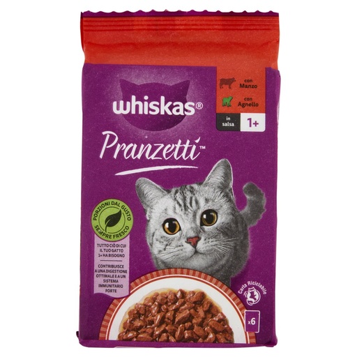 [000005100] Whiskas Pranzetti in Salsa Con Manzo Agnello e Coniglio Gr.50 X Pz.6