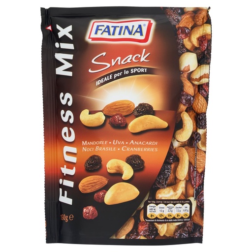 [000010258] Fatina Fitness Mix Snack Mandorle Uva Anacardi Noci del Brasile e Cranberries Gr.150