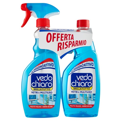 [000011602] Vedo Chiaro Brillatutto Vetri e Multiuso con Ossigeno Attivo Pz.2 X Ml.500
