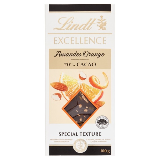 [000017624] LINDT EXCELLENCE MANDORLA/ARANCIA 70% GR .100 TAVOL