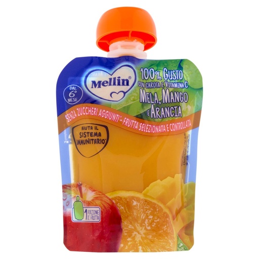 [000023426] MELLIN POUCH ARANCIA MANGO100%FRUTTA SEN ZA ZUCCHERI| Imb. 6