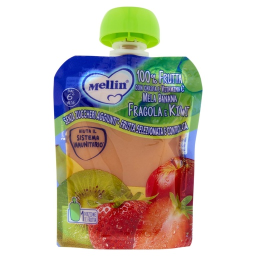 [000023427] MELLIN POUCH FRAGOLA KIWI 100%FRUTTA SEN ZA ZUCCHERI| Imb. 6