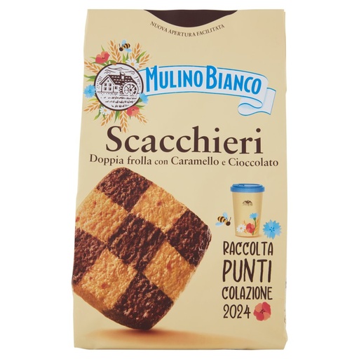 [000038832] Mulino Bianco Biscotti Scacchieri Frolla con Caramello e Cioccolato Gr.300