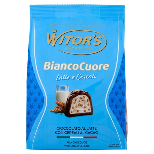 [801515697] Witor's Bianco Cuore Latte e Cereali Cioccolato al Latte con Cereali al Cacao Gr.200