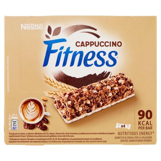 [801515765] Nestlé Fitness Cappuccino Barrette Cereali Integrali Cappuccino Pz.4 Gr.94