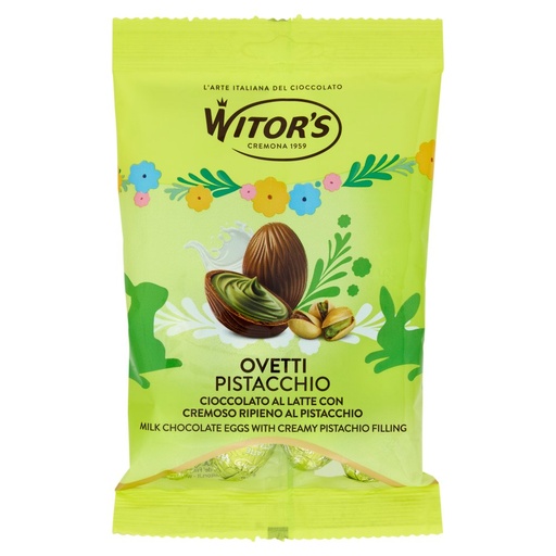 [801516323] Witor's Ovetti Pistacchio Cioccolato al Latte con Cremoso Ripieno al Pistacchio Gr.110