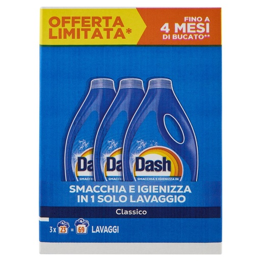 [801516350] Dash Power Detersivo Liquido Lavatrice Classico 3x23 Lavaggi