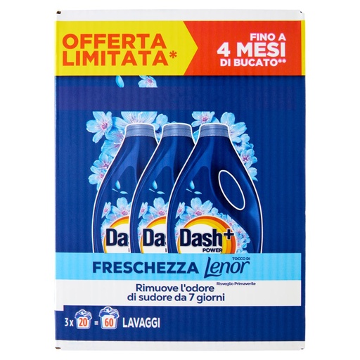[801516353] Dash Power Detersivo Liquido Lavatrice + Tocco Lenor Risveglio Primaverile, 3x20 Lavaggi