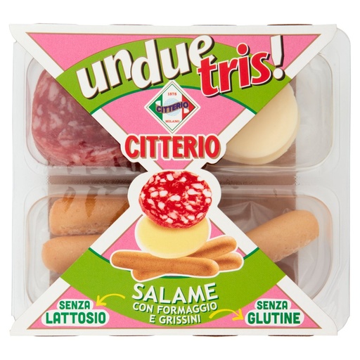 [801516497] Citterio UnDueTris! Salame con Formaggio e Grissini senza Lattosio e senza Glutine Gr.80