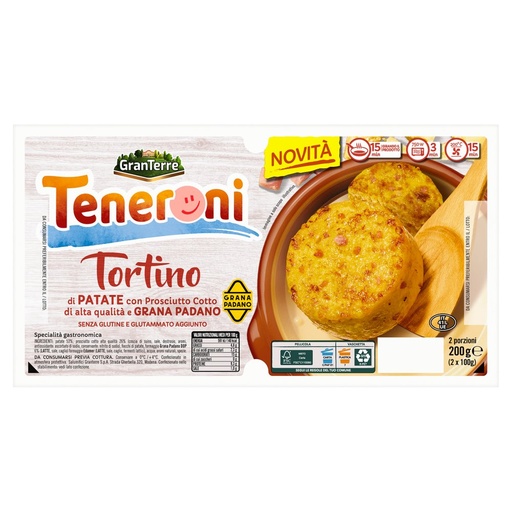 [801516866] Teneroni Tortino di Patate con Prosciutto Cotto di Alta Qualità e Grana Padano 2 X Gr.100