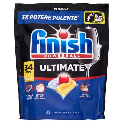 [801517113] Finish Ultimate Limone Pastiglie Lavastoviglie 34 Lavaggi Gr.438,6