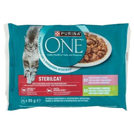[801517130] Purina One Sterilcat per Gatto Cibo Umido con Salmone e Tacchino Pz.4 Gr.85