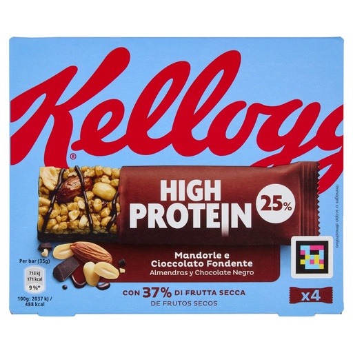 [801517307] Kellogg's High Protein Barrette Gusto Mandorle e Cioccolato Fondente Pz.4 Gr.35