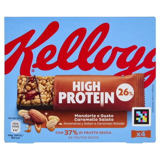 [801517308] Kellogg's High Protein Barrette Gusto Mandorle e Caramello Salato Pz.4 Gr.35