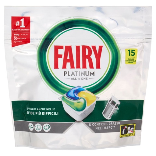 [801517311] Fairy Pastiglie per Lavastoviglie Platinum All in One al Limone Pz.15 Gr.224