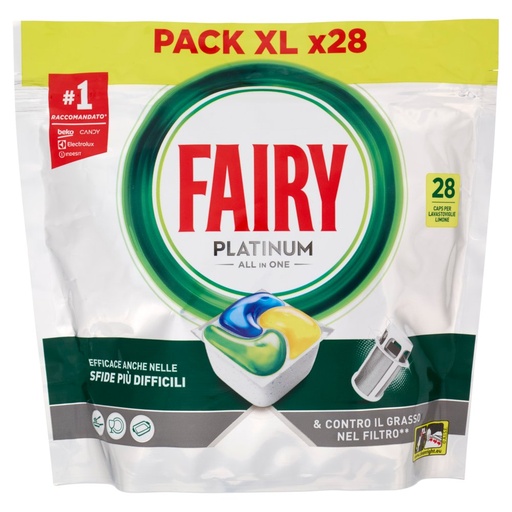 [801517314] Fairy Pastiglie per Lavastoviglie Platinum All in One al Limone Pz.28 Gr.417