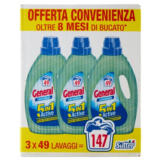 [801517421] General Detersivo per Lavatrice Universale Active 5in1 Pz.3 Lt.1,98