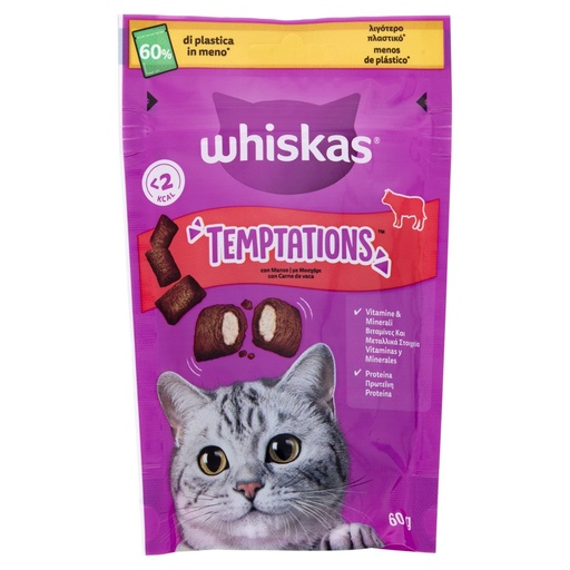 [801517453] WHISKAS TEMPTATION SNACK MANZO 60GR
