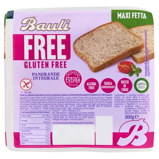 [801517499] Bauli Free Gluten Free Pangrande Integrale Gr.300