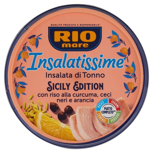 [801517525] Rio Mare Insalatissime Insalata di Tonno Sicily Edition con Riso alla Curcuma, Ceci Neri e Arancia Gr.200