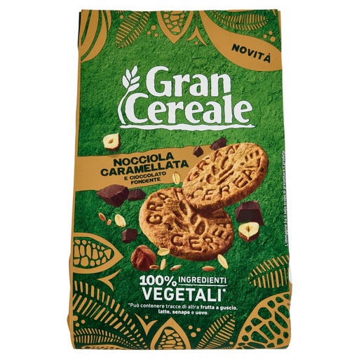 [801518069] Gran Cereale Biscotti con Nocciola Caramellata e Cioccolato Fondente 100% Ingredienti Vegetali Gr.280