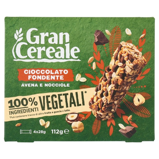 [801518157] Gran Cereale Barrette Cioccolato Fondente Avena e Nocciola Pz.4 Gr.112