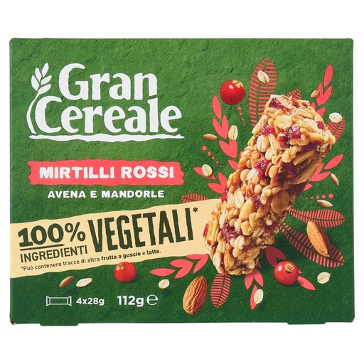 [801518158] Gran Cereale Barrette Mirtilli Rossi Avena e Mandorle Pz.4 Gr.112