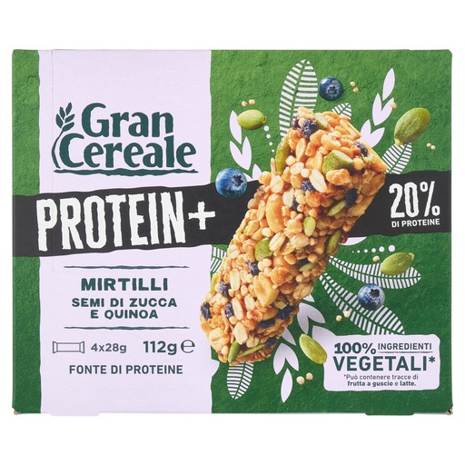 [801518159] Gran Cereale Barrette Protein+ Mirtilli Semi di Zucca e Quinoa Pz.4 Gr.112