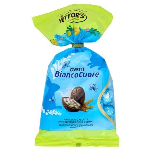 [801518178] Witor's Ovetti Bianco Cuore Cioccolato al Latte con Cremoso Ripieno e Cereali Gr.230