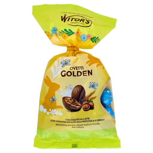 [801518179] Witor's Ovetti Golden Cioccolato al Latte con Cremoso Ripieno alla Nocciola e Cereali Gr.230