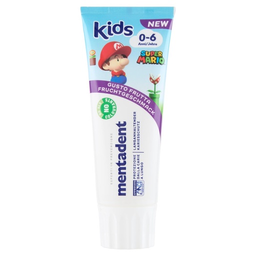 [801518295] Mentadent Dentifricio Kids 0-6 Anni Super Mario Gusto Frutta Ml.75