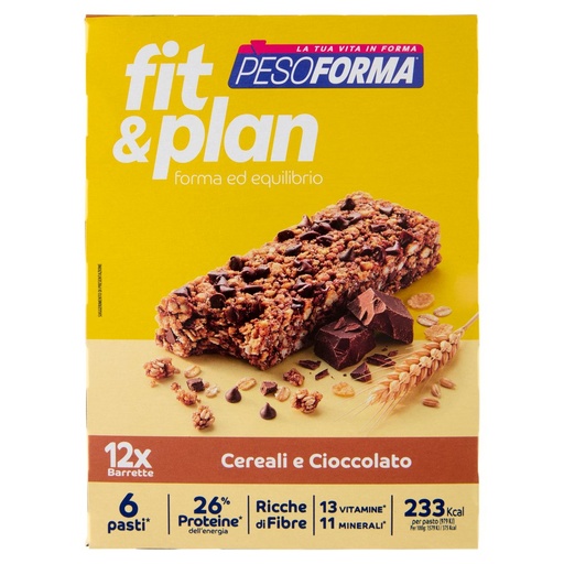 [801519371] Pesoforma Cereali e Cioccolato Barrette Ricche di Proteine e Fibre Pz.12 X Gr.31