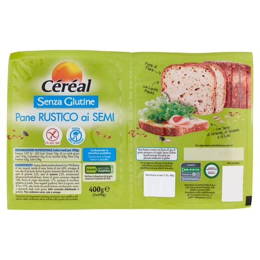 [801519373] Céréal senza Glutine Pane Rustico ai semi Pan Bauletto senza Olio di Palma Pz.2 Gr.400