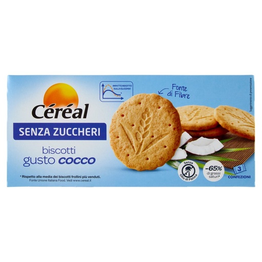 [801519374] Céréal Biscotti Gusto Cocco senza Zuccheri senza Olio di Palma Pz.3 Gr.132