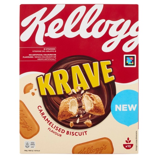 [801519395] Kellogg's Krave Cereali Gusto Caramello e Biscotto Gr.375