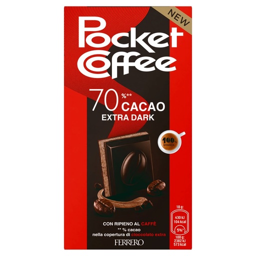 [801519422] Ferrero Pocket Coffee Tavoletta di Cioccolato Extra Fondente con Ripieno al Caffè Gr.90