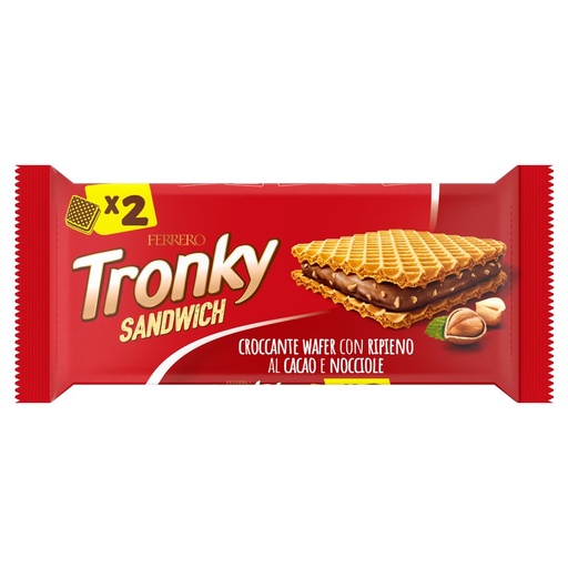 [801519431] Ferrero Tronky Sandwich Wafer Croccante Ripieno al Cacao e Nocciole Pz.2 Gr.44