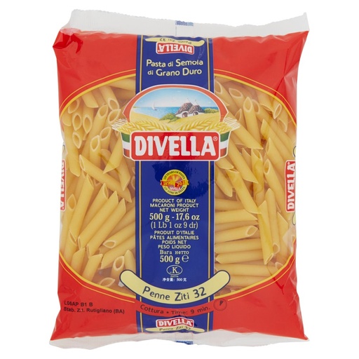 [000000070] Divella Penne Ziti N°32 Gr.500
