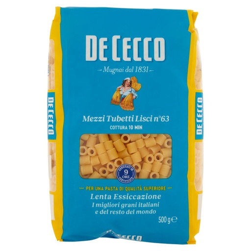 [000000277] De Cecco Mezzi Tubetti Lisci N°63 Gr.500