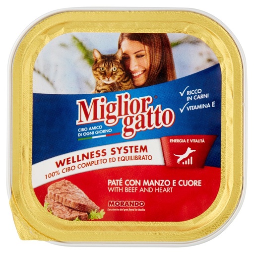 [000000436] Miglior Gatto Vaschetta Pate' con Manzo e Cuore Gr.100