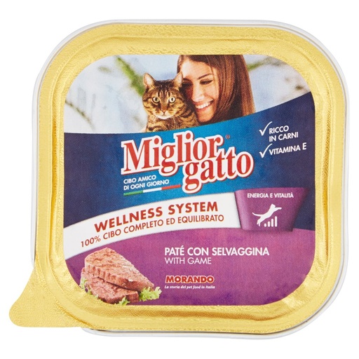 [000000437] Miglior Gatto Vaschetta Pate' con Selvaggina Gr.100