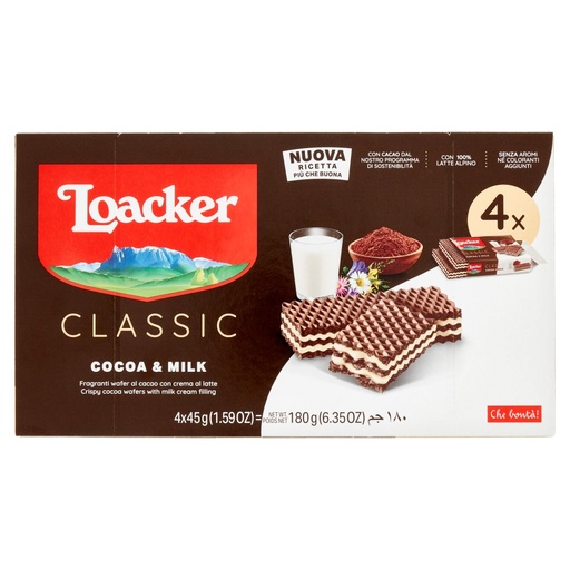 [000000949] Loacker Wafer Cacao & Milk Gr.45 Pz.4