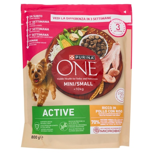 [000000968] Purina One Cane Mini Active Crocchette con Pollo e Riso Gr.800