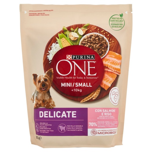 [000000969] Purina One Cane Mini Crocchette con Salmone e Riso Gr.800