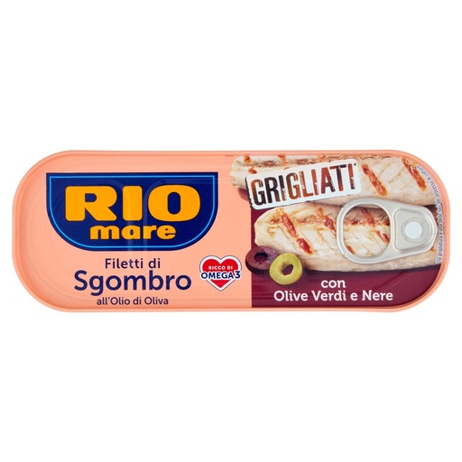 [000001169] Rio Mare Filetti di Sgombro Grigliati all'Olio di Oliva con Olive Verdi e Nere Gr.120