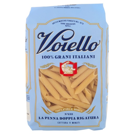 [000001565] Voiello La Penna Doppia Rigatura N°152 Pasta Trafilata al Bronzo di Grani 100% italiani Gr.500