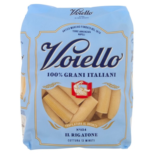 [000001569] Voiello Il Rigatone N°124 Pasta Trafilata al Bronzo di Grani 100% Italiani Gr.500