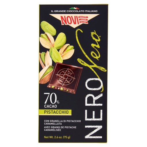 [000001633] Novi Nero Nero 70% Cacao con Pistacchio Croccante Gr.75