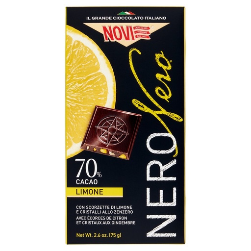 [000001637] Novi Tavoletta Nero Nero Extra Fondente 70% Limone e Zenzero Gr.75